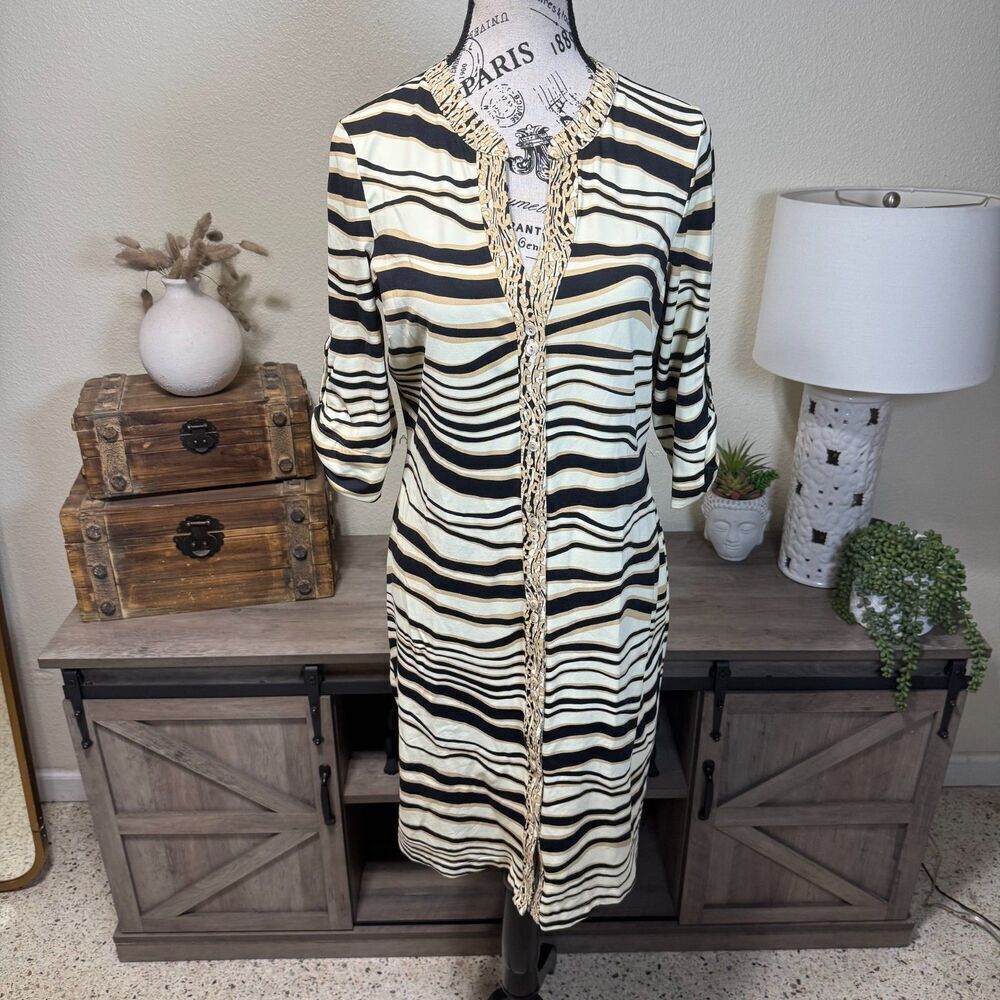 J McLaughlin Animal Print 3/4 Roll Tab Sleeve Midi Shirt Dress Sz S MISSING BELT